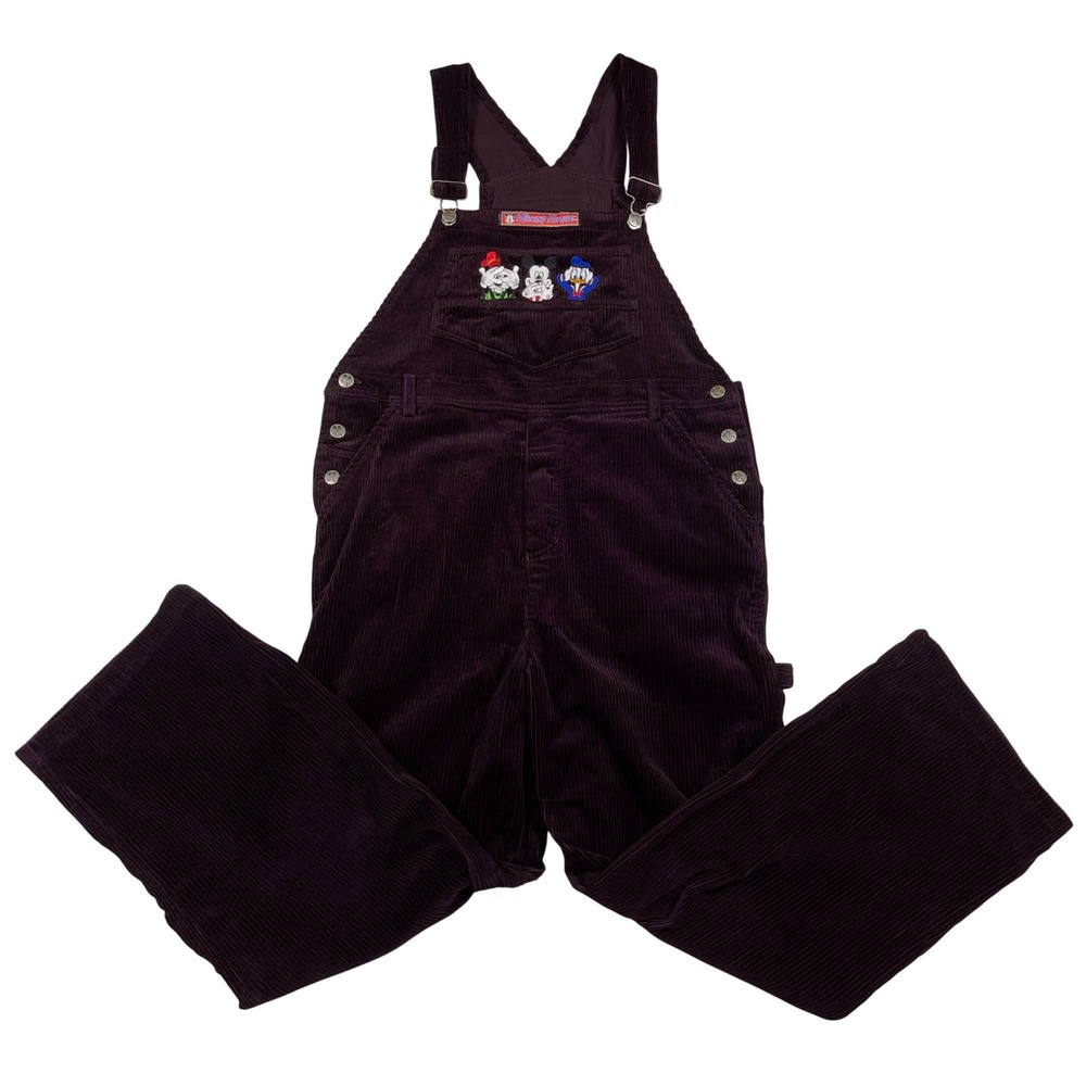 Mickey Unlimited Overalls Womens L Purple Corduroy Disney Vintage Carpenter Bib